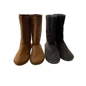 Eskis Mid-Calf Winter Boots Women 8 Tan Gray Faux Fur Lined 2 Pair Bundle